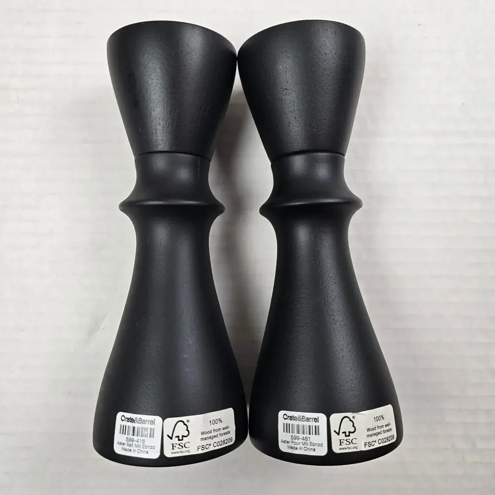 Crate & Barrel Aster Black Ebonized Wooden Salt & Pepper Mill Grinder Set